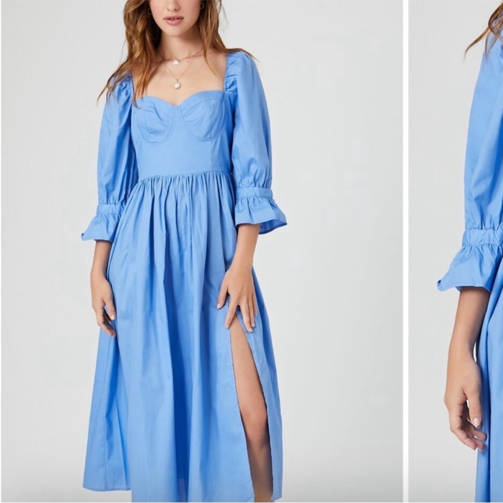 New Forever21 Blue Puff-Sleeve Midi Dress - Picture 3 of 9
